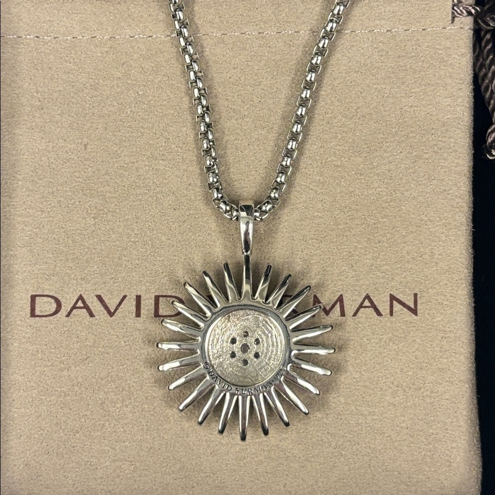David Yurman Silver Starburst Diamond Pendant Necklace